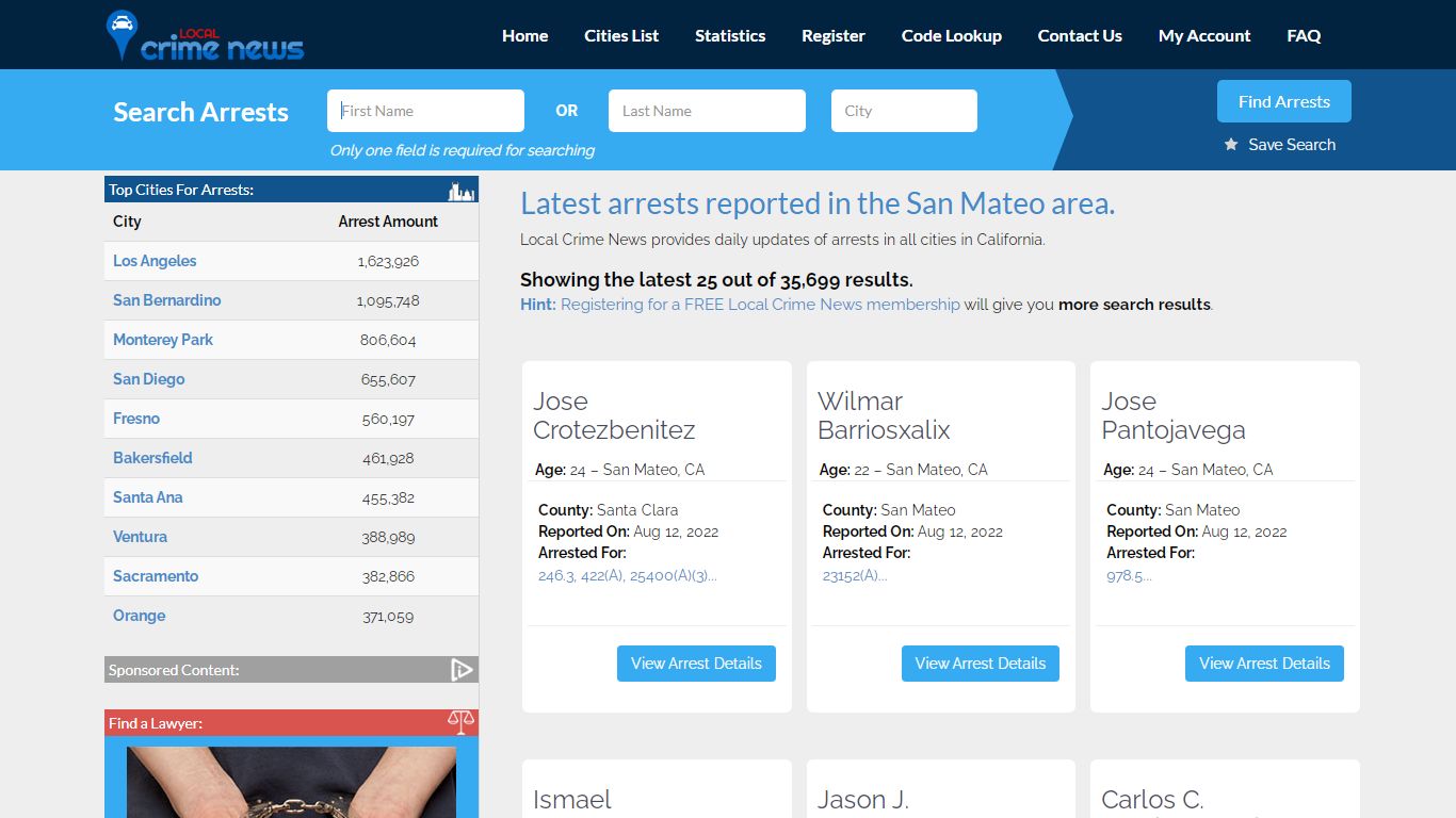 San Mateo California Arrest Records | Local Crime News